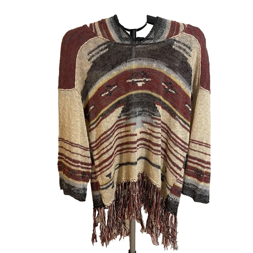 Free People Dune‎ Hoodie Sm Aztec Print  Fringe